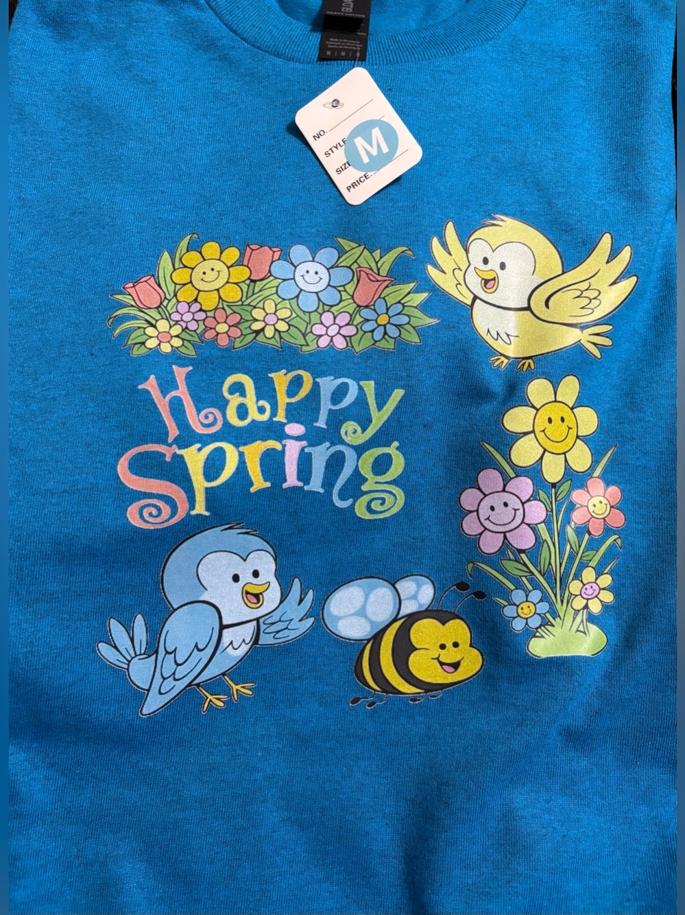 NEW Medium Happy Spring Blue Graphic Tee
